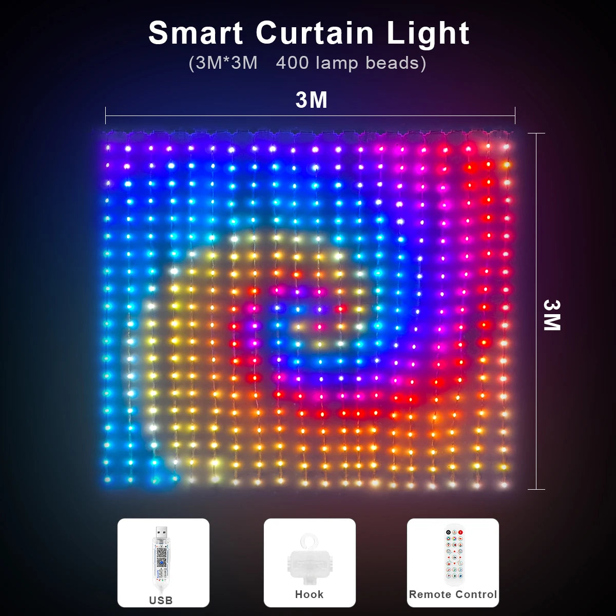 Smart Curtain USB RGB Christmas Fairy Lights 400LEDs Music Mode Programmable Bluetooth App Control LED String DIY Text Pattern