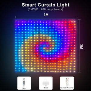 Smart Curtain USB RGB Christmas Fairy Lights 400LEDs Music Mode Programmable Bluetooth App Control LED String DIY Text Pattern