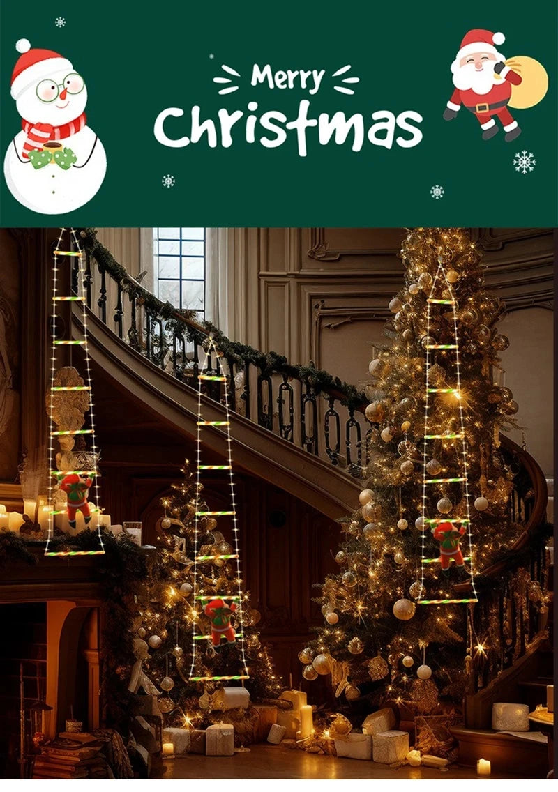 LED Christmas Decorations Fairy lamp Santa Claus Climbing Ladder Light USB Plug 8 Modes for Home Holiday Wall Window Xmas Decor