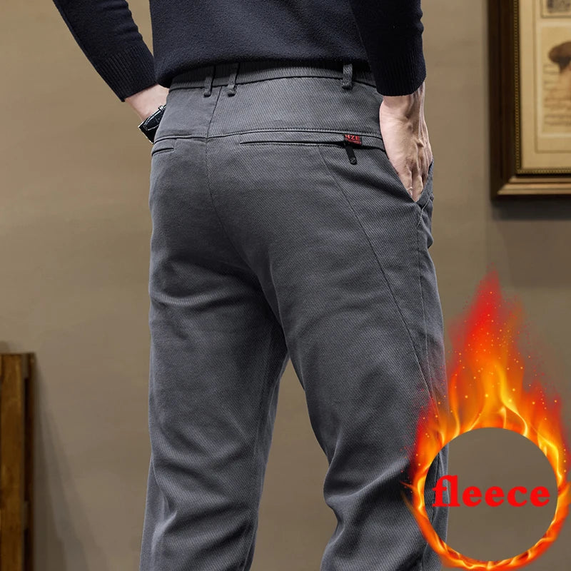 Warm Fleece Pants Winter Man Cowboy Man Thermal Fleece Lined Korean Fashion Slim Thicken Plush Wool Boot Cut Jeans Men