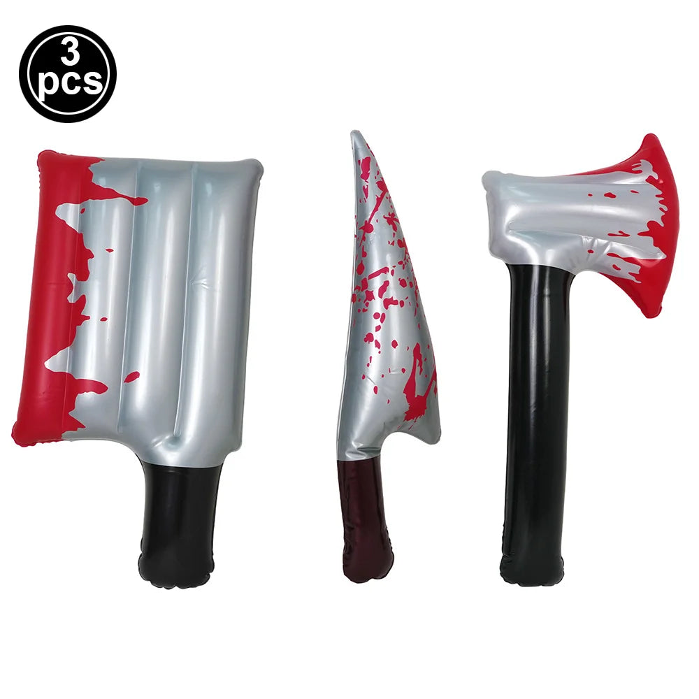 Halloween PVC Inflatable Fake Knife Props Knife Realistic Axe Prank Toy Knife Bloody Knife Halloween Party Gift Cosplay Supplies