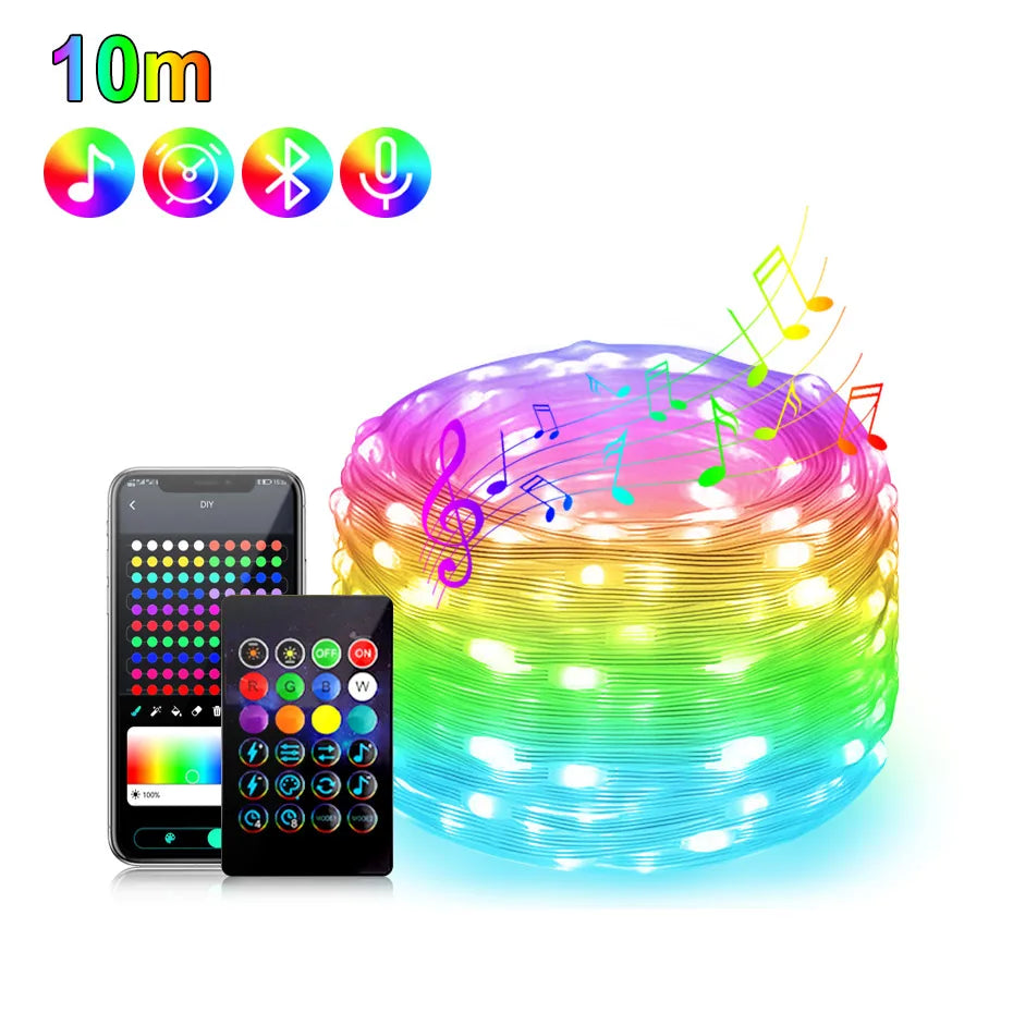50M 20M 10M 5M 1M Christmas Lights LED Fairy String Light USB Smart Bluetooth Curtain Lights Garland for Home Party Decoration