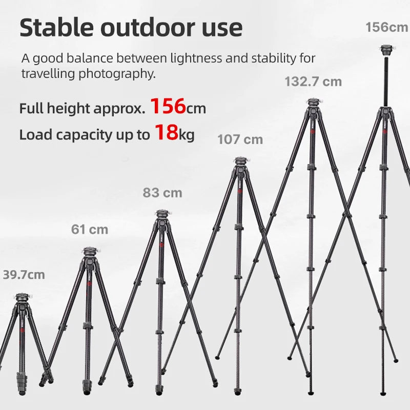 COMAN Zero F38 Carbon Fiber Travel Tripod Lightweight Professional Dslr Camera Tripod For Film making Smartphone Maxload 39.6lbs