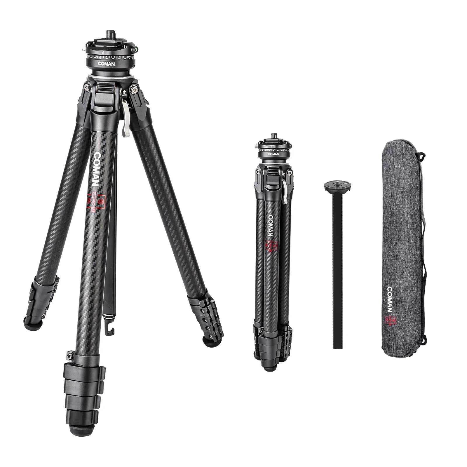 COMAN Zero F38 Carbon Fiber Travel Tripod Lightweight Professional Dslr Camera Tripod For Film making Smartphone Maxload 39.6lbs