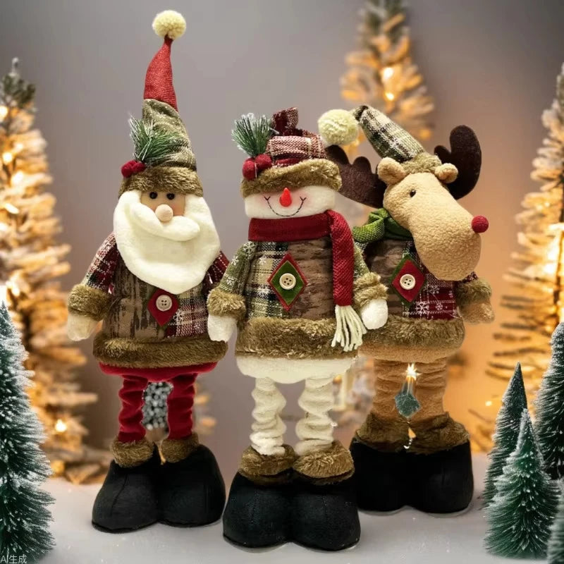 Adjustable Santa Claus Snowman Elk Doll Plush 40~60cm Xmas Gift Christmas Tree Decorations Home Party Xmas Ornaments 1~3pcs