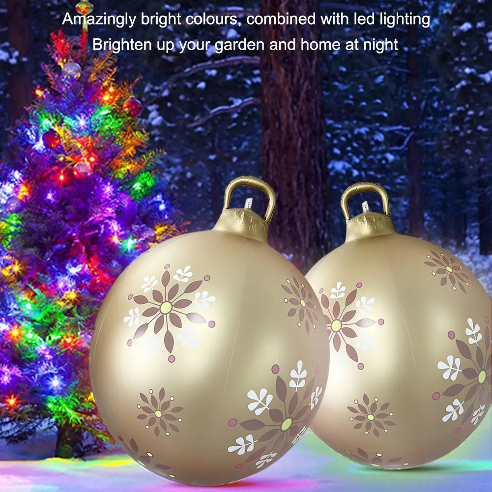 60cm Giant Inflatable Christmas Balls Light Up PVC Big Balls Xmas Tree Decorations Outdoor Holiday Yard Lawn Christmas Balloon