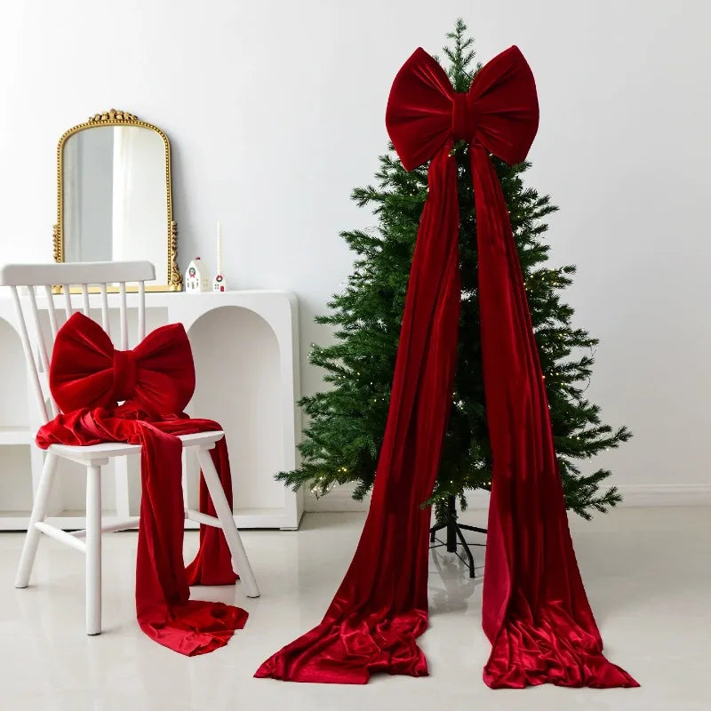 40x200cm Large Bow Themed Party Decorations Christmas Tree Topper Bow Ribbon for Christmas Wedding Party Wall Pendant Decor 1PC