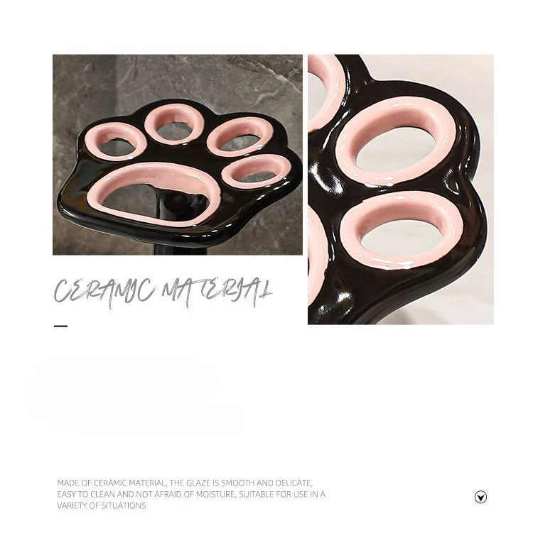 Cat Paw Shape Ceramic Toothbrush Holder Cute No Punching Toothbrush Holder Base Makeup Brush Storage Bathroom Accessories Tool