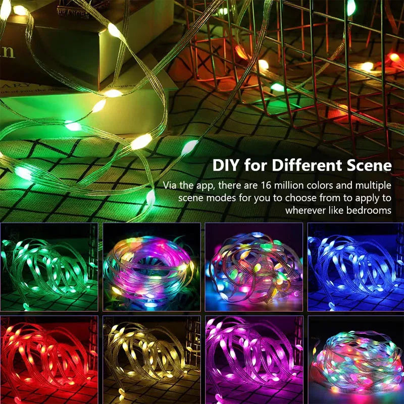 Smart LED Fairy Lights RGB Wire String Lights App Remote Control USB Powered Music Sync for Weddings Outdoor Parties Home Decor
