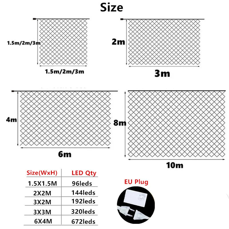 EU Plug Led Net Mesh String Lights 220V Street Garlands Christmas Decorations Outdoor New Year Wedding Party Garden Bush Decor