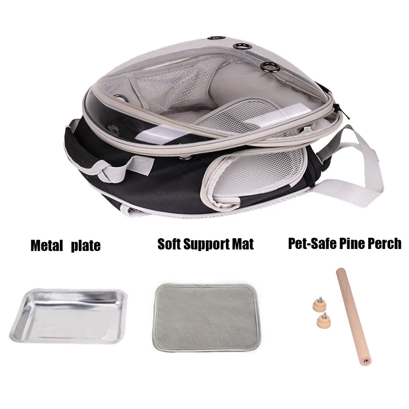 Bird Cage Parrot Travel Carrier Backpack with Rope Perch Stainless Steel Tray Clear Bubble Space Capsule Birds Pet Accessories