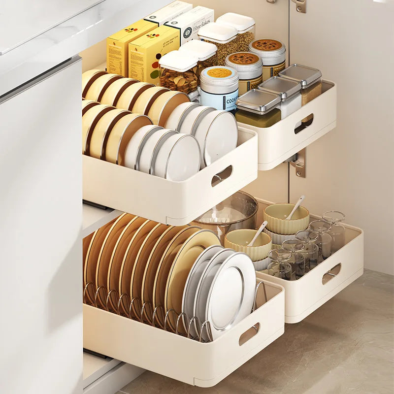 Kitchen Sliding Dish Rack Home Pull-out Drawer Bowl Storage Shelf Dish Drying Storage Box With Sliding Rail Kitchen Storage Rack - You Offer