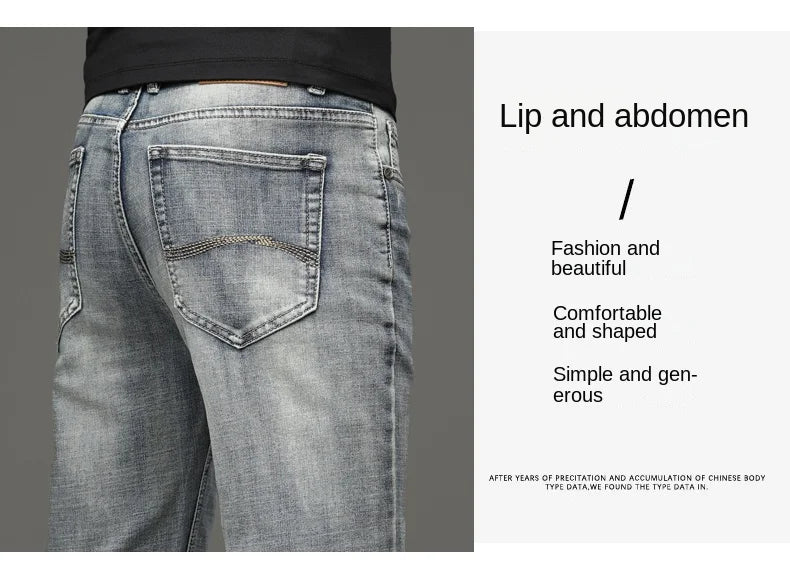 High-end Light Luxury Brand Jeans Men's Retro Slim Fit Straight Versatile Casual Gray Trousers Autumn and Winter Thick Jeans - You Offer