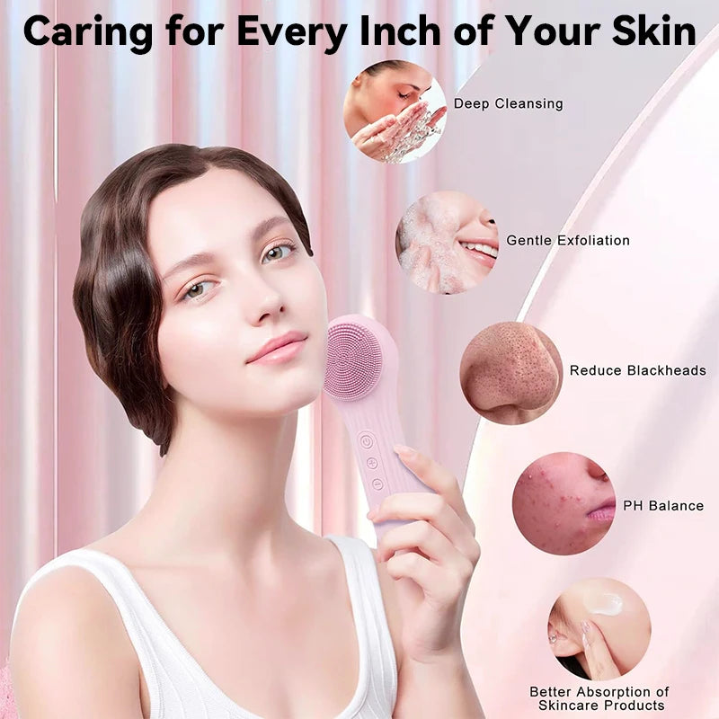 Sonic IPX7 Waterproof Facial Cleansing Brush Device Face Skin Care Scrubber Exfoliator Cleaner Vibration Massager Deep Cleansing