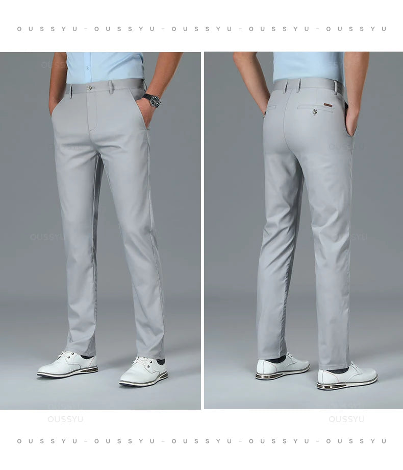 Spring Summer High Quality Luxury Straight Business Suit Pants Men Bamboo Fiber Designer Elegant Casual Long Formal Trouser Male - You Offer