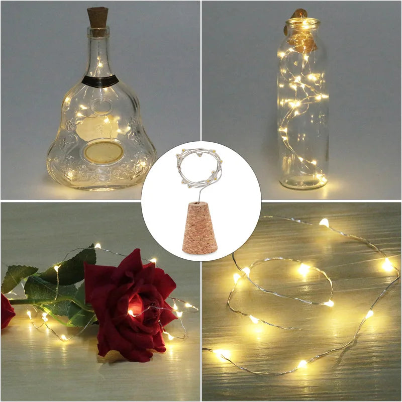 5/10pcs Wood Wine Bottle String Light 20LED Copper Wire Fairy Lights Cork Shape holiday Lamp Wedding Party Garden Decor Yard