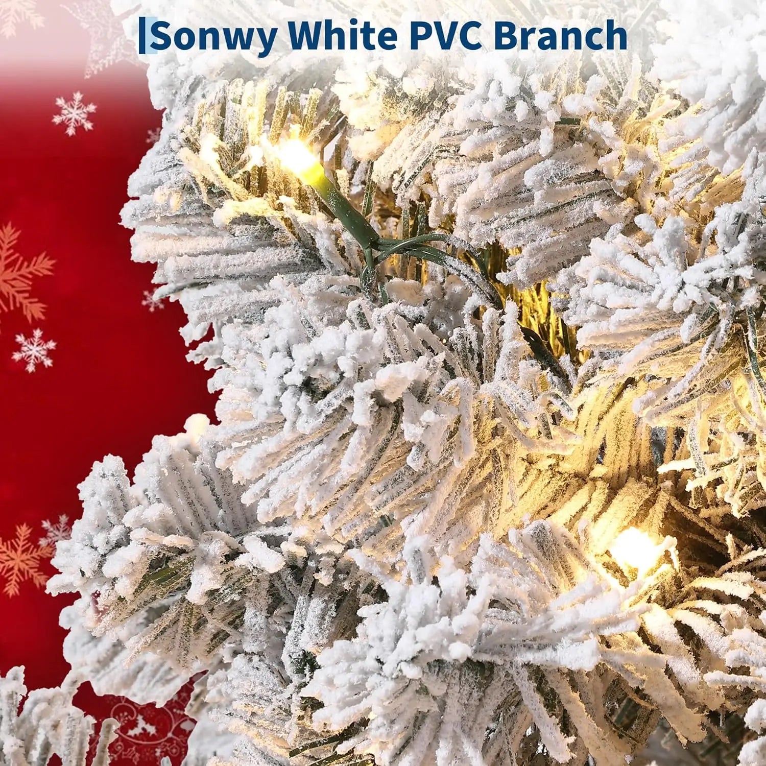 7.5FT Christmas Tree Prelit Artificial Christmas Tree With 450 Warm White Lights Realistic Flocked Material Holiday Decoration