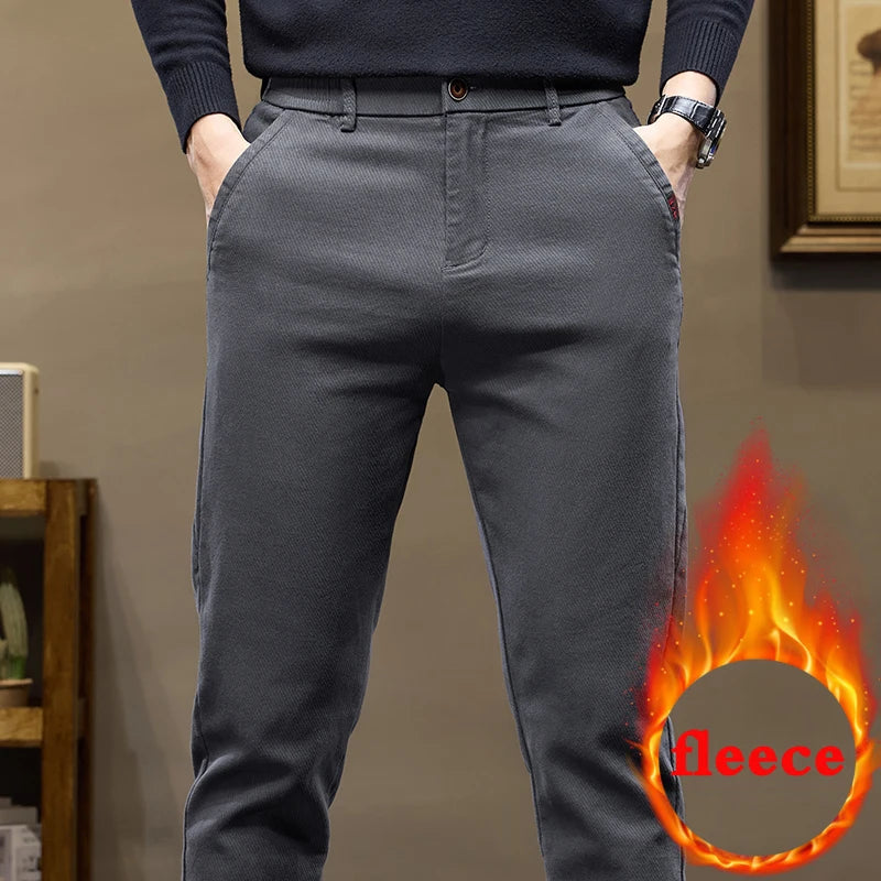 Warm Fleece Pants Winter Man Cowboy Man Thermal Fleece Lined Korean Fashion Slim Thicken Plush Wool Boot Cut Jeans Men