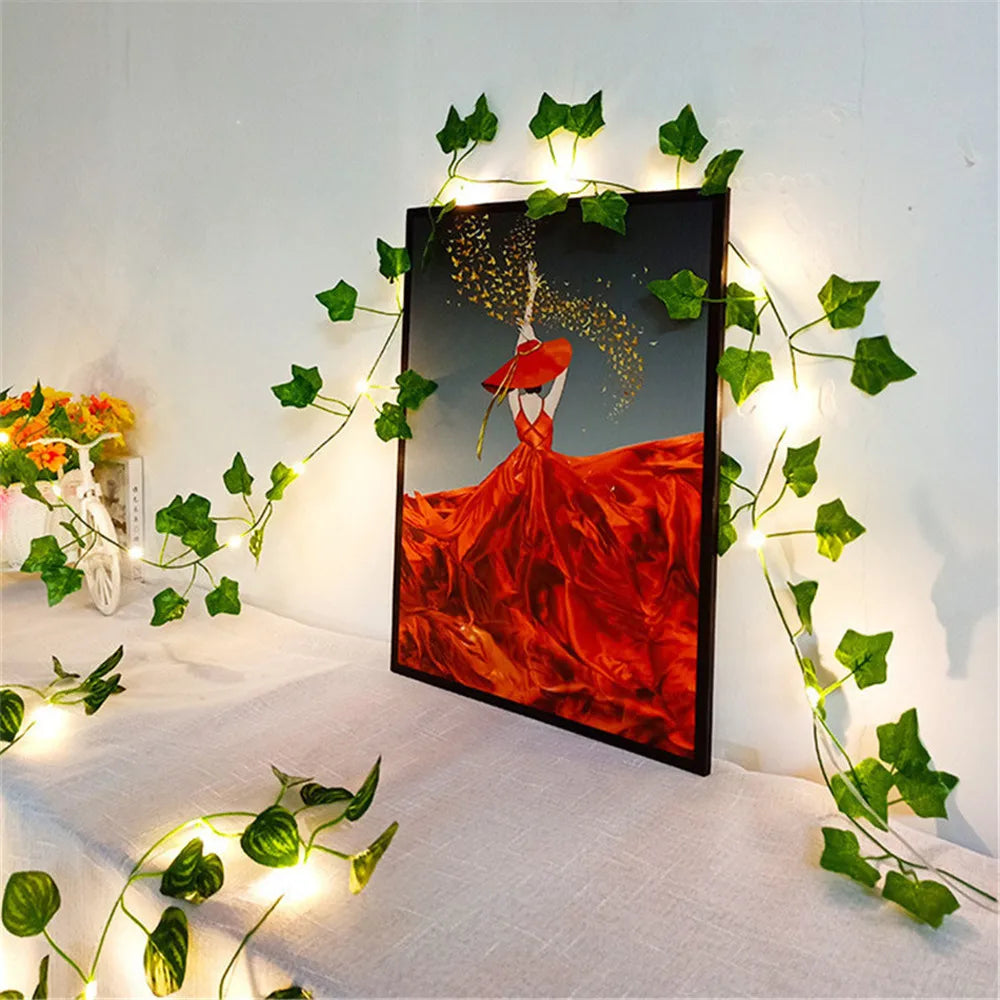 10m 100led Solar String Fairy Lights Outdoor Waterproof Ivy Lights LED Artificial Maple Leaf Christmas for Garden Decoration