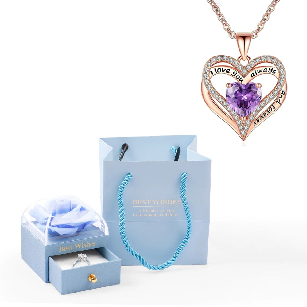 Heart Pendant Necklaces For Women With Rose Flower Gift Box Girlfriend Mother Family Birthday Fashion Romantic Surprise Gifts - You Offer