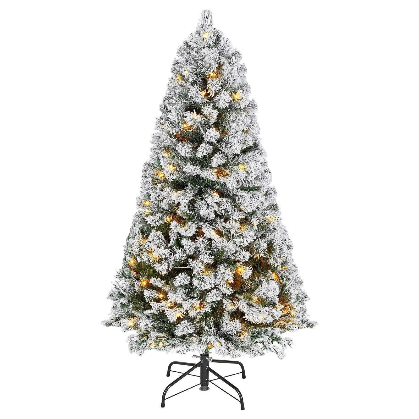 4ft Prelit Flocked Christmas Tree with 120 Warm White LEDs & 8 Modes, Full Artificial Xmas Tree for Home Office Party Decor