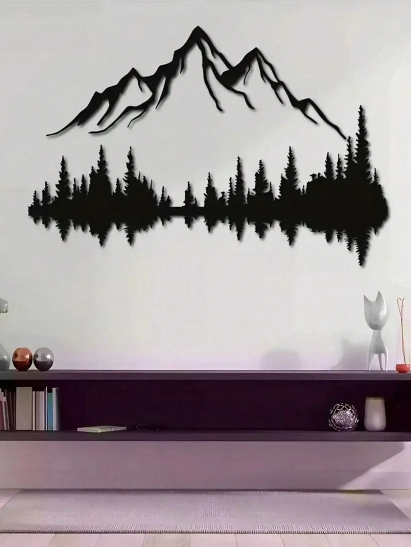 Mountain & Forest Metal Wall Art (Large Wall Sculpture) | 16''X7.1'' Rustic Indoor/Outdoor Decor | Halloween & Christmas Gift