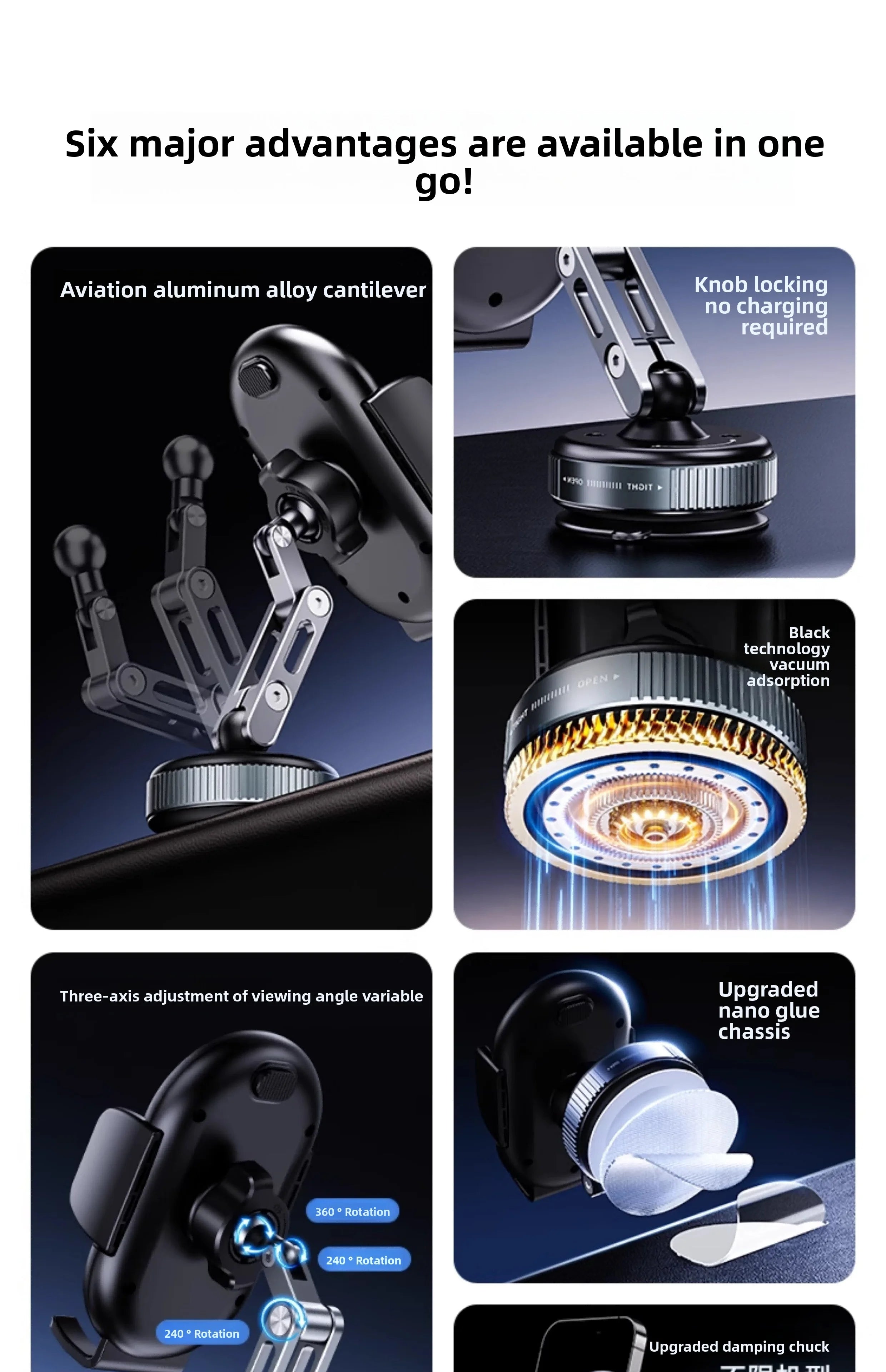 Vacuum Suction Car Phone Mount for Dashboard/Display/Glass Navigation, Universal Fit for Smartphones Over 4.7 Inches