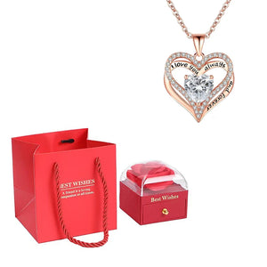 Heart Pendant Necklaces For Women With Rose Flower Gift Box Girlfriend Mother Family Birthday Fashion Romantic Surprise Gifts - You Offer