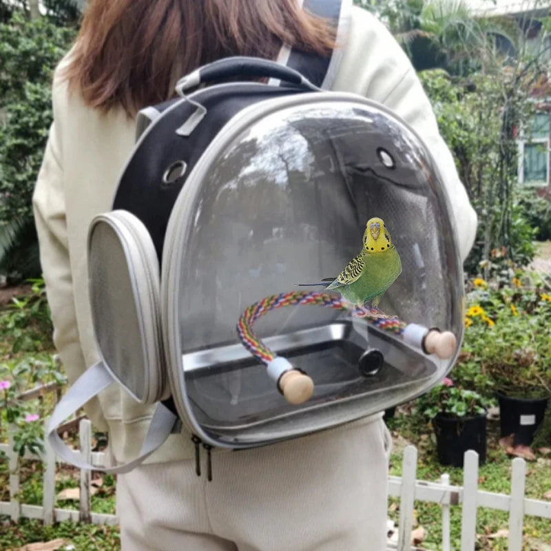 Bird Cage Parrot Travel Carrier Backpack with Rope Perch Stainless Steel Tray Clear Bubble Space Capsule Birds Pet Accessories