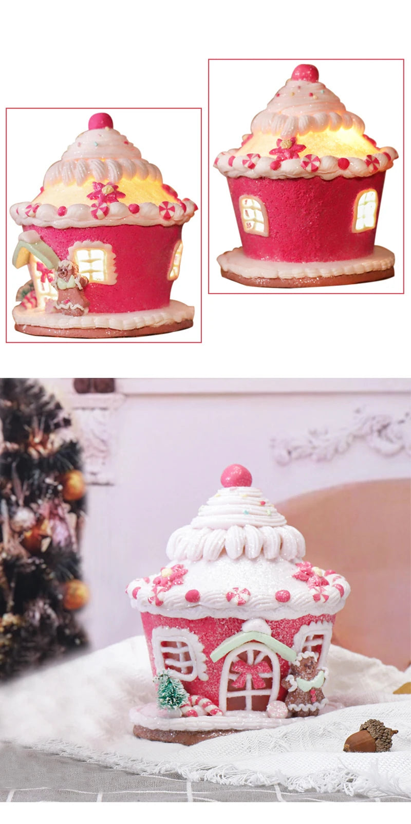 2023 Christmas Luminous Castle Christmas Tree Decoration Ornaments Soft Clay Cute Macaron Accessories Xmas Holiday Supplies