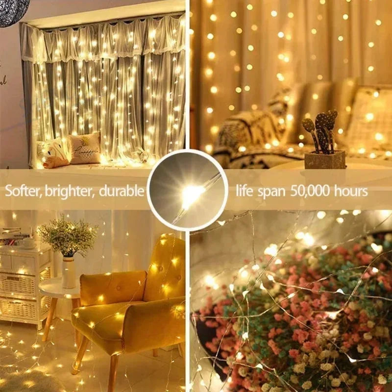 4/6M/8 Mode Curtain Garland on The Window USB Power Fairy Lights Festoon with Remote New Year Garland Led Lights Christmas Decor