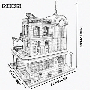 Creative Expert Brick Bank Cafe Corner Model MOC Street View House Building Blocks Toys Pet Book Shop Town Hall Downtown Diner
