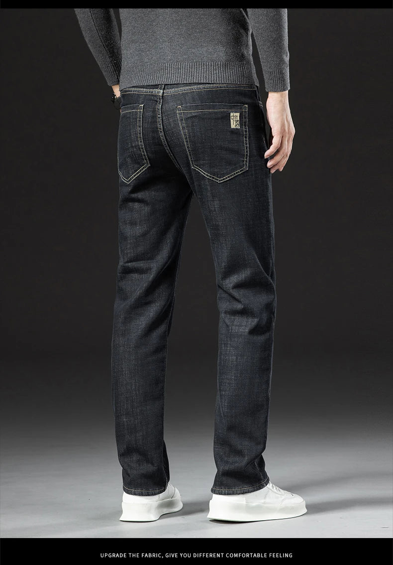 Winter Lamb Fluff Denim Straight Pants Men Thicken Big Size 40 Jeans High Waist Stretch Jeansy Fleece Lined Warm Slim Vaqueros - You Offer
