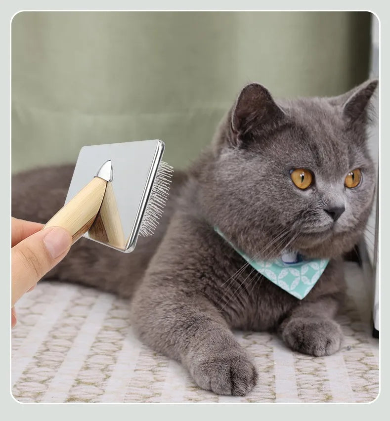 Dog Comb Bamboo Dog Brush Dogs Hair Remover Pet Grooming Comb Massage Cat Brush Stainless Steel Combs for Cats Hair Pet Supplies
