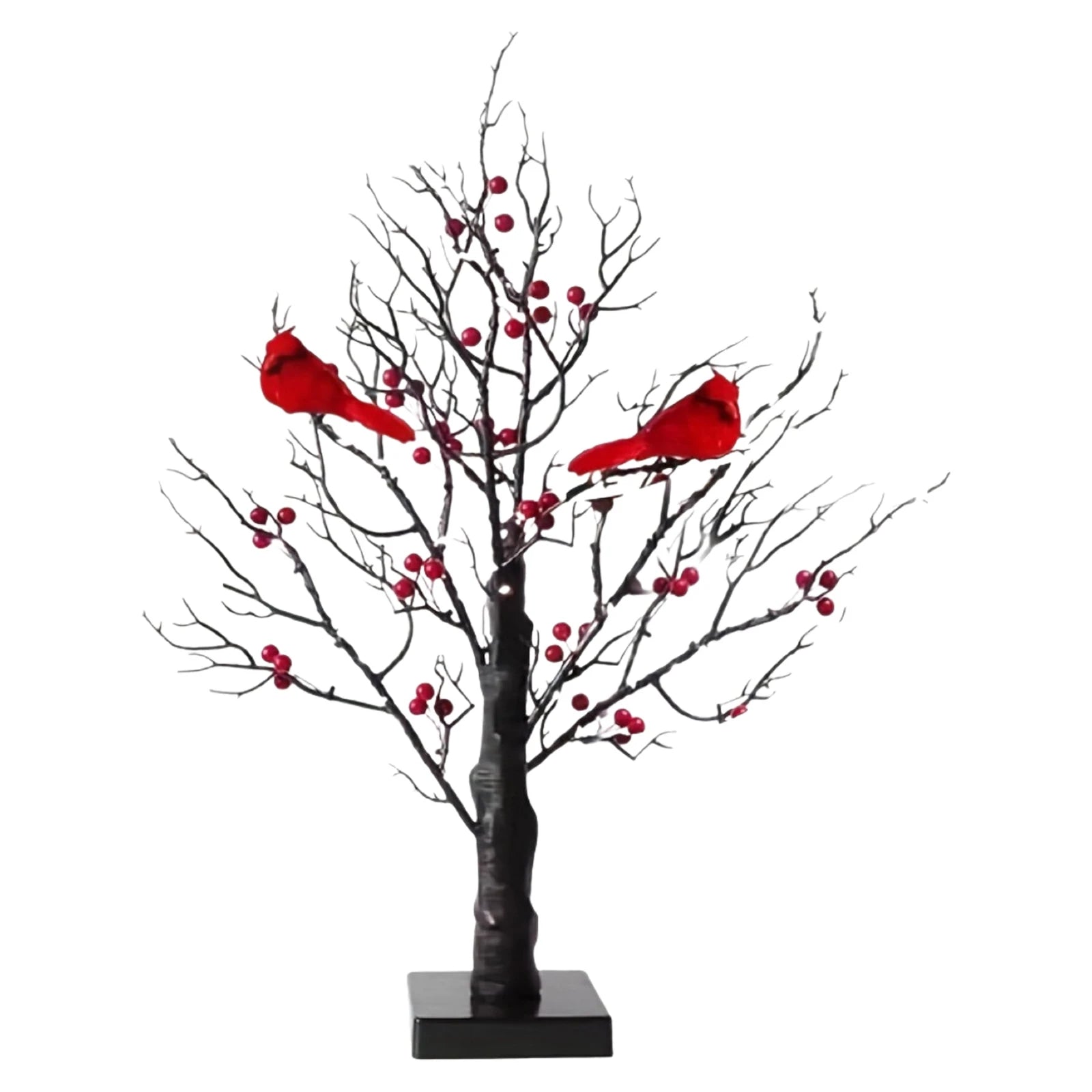 Red Bird Tree Light LED Cardinal Little Red Bird Table Decoration Twinkle Tree Lamp for Holiday Home Xmas Decor