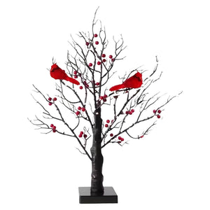 Red Bird Tree Light LED Cardinal Little Red Bird Table Decoration Twinkle Tree Lamp for Holiday Home Xmas Decor