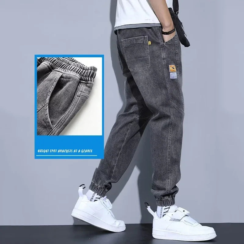 Western Style Men Streetwear Denim Jogger Pants New Spring Autumn Black Blue Cargo Jeans Men Baggy Harem Jean Trousers Plus Size - You Offer