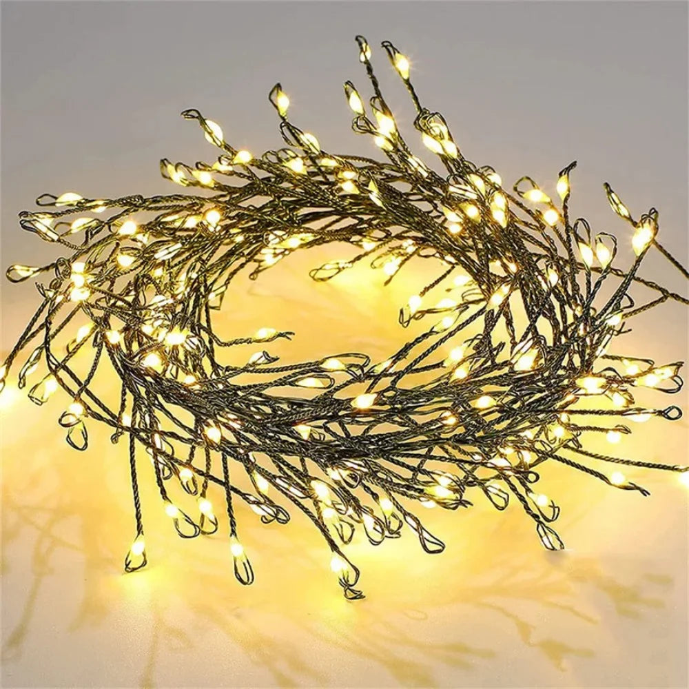 220V EU Plug 30M/50M/75M LED Tree Firecracker Copper Wire String Garden Decoration Light Remote Control Green Line Fairy Light