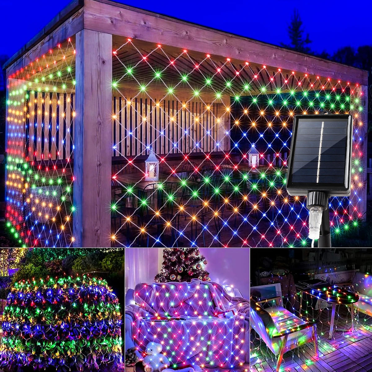 9.8*6.6Ft Solar Lights Net Waterproof 8 Lighting ModesOutside Garden Twinkle Lights For Patio Wall Roof Balcony Christmas Decor