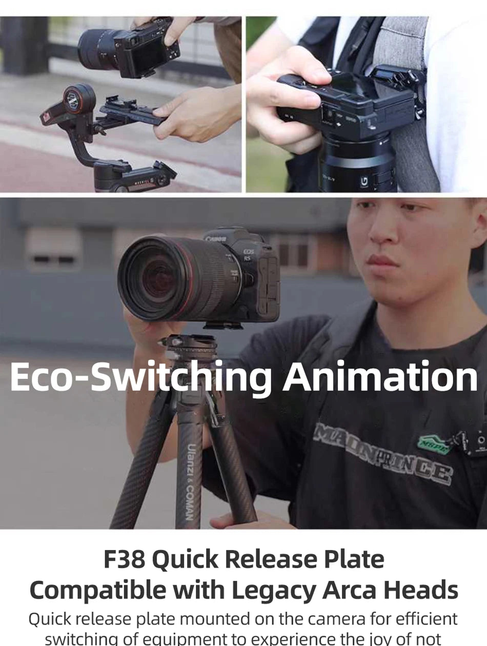COMAN Zero F38 Carbon Fiber Travel Tripod Lightweight Professional Dslr Camera Tripod For Film making Smartphone Maxload 39.6lbs