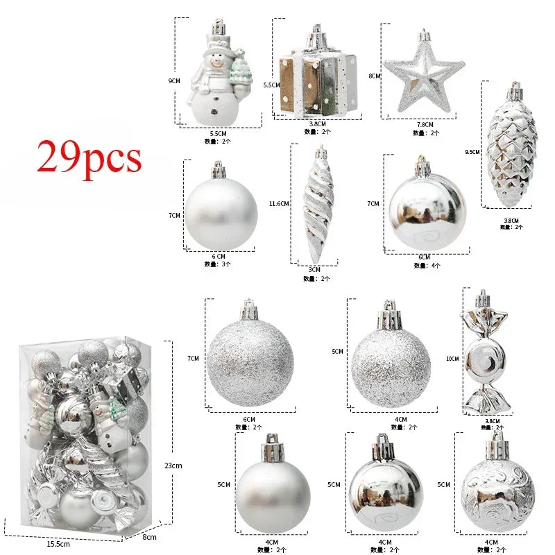 29/40/50pcs Silver Red Special-shaped Christmas Ball Ornaments Christmas Tree Party Decoration Christmas Spheres Pendant New