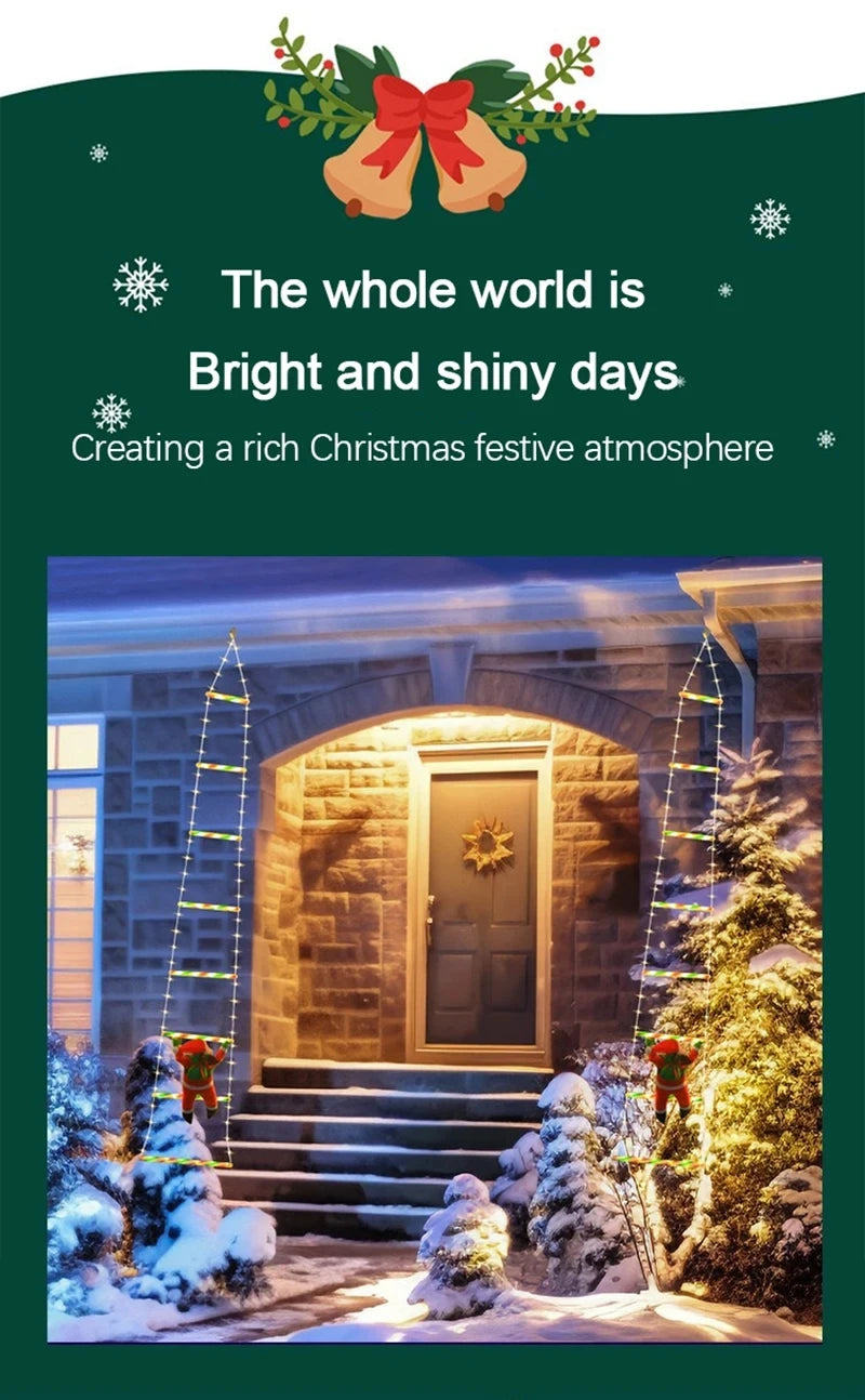 LED Christmas Decorations Fairy lamp Santa Claus Climbing Ladder Light USB Plug 8 Modes for Home Holiday Wall Window Xmas Decor