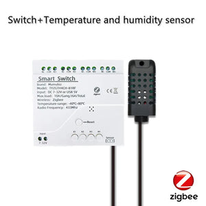 Tuya Smart TH10 Zigbee 4 Channel Switch with Temperature and Humidity Sensor Passive Dry Contact Zigbee Relay Work with Alexa