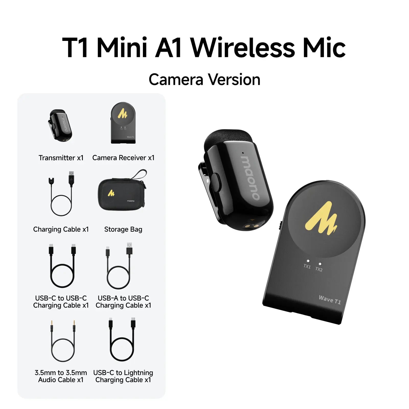 MAONO T1mini Wireless Lapel Microphonefor iPhone Android Tablet PC with Noise Cancellation App Setting for Audio Video Recording