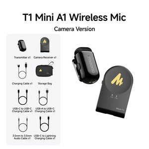 MAONO T1mini Wireless Lapel Microphonefor iPhone Android Tablet PC with Noise Cancellation App Setting for Audio Video Recording