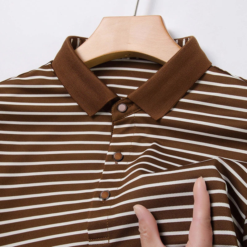 2026 Men's New Striped Cotton Business Casual Short Sleeved POLO Shirt Fashion Short Sleeved Comfortable and Breathable Top