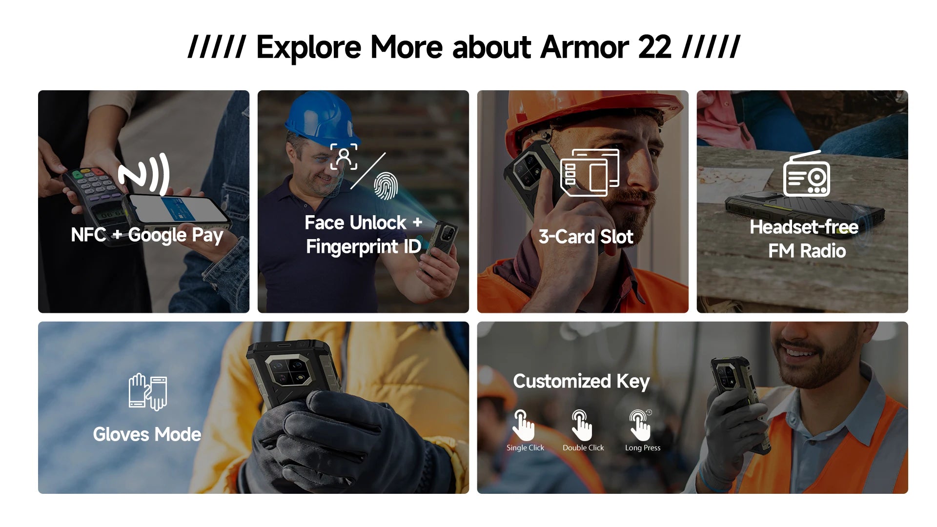 Ulefone Armor 22 Android 14,16GB (8+8GB RAM ),128GB/256GB ROM, 6.58" 120Hz ,6600mAh 33W,NFC,64MP Night Camera, Global Version