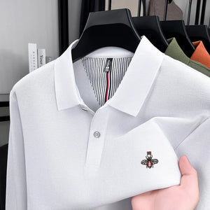 100% pure cotton high-end luxury brand men's long sleeved polo shirt autumn fashion hot selling bee embroidery casual T-shirt