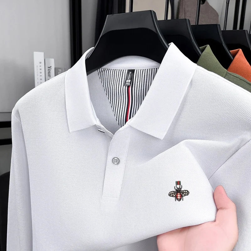 100% pure cotton high-end luxury brand men's long sleeved polo shirt autumn fashion hot selling bee embroidery casual T-shirt