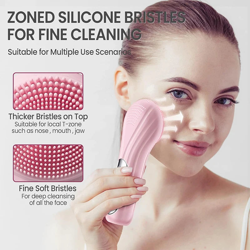 Sonic IPX7 Waterproof Facial Cleansing Brush Device Face Skin Care Scrubber Exfoliator Cleaner Vibration Massager Deep Cleansing